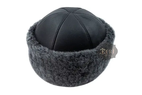 grey leather fur hat